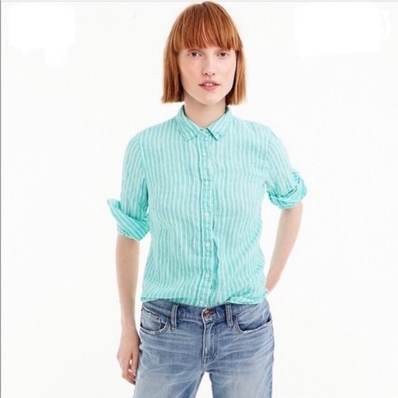 J. Crew Tops J Crew Baird Mcnutt Irish Linen Striped Perfect Mint Green Button Up Shirt